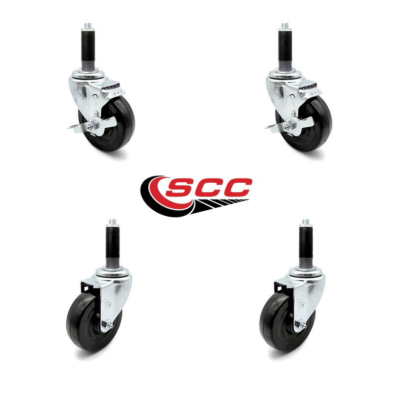 Ensemble de roulettes extensibles à 4 roues pivotantes en caoutchouc dur de 4 pouces et 7 freins SCC / SCC-EX20S414-HRS-2-TLB-2-MTG41