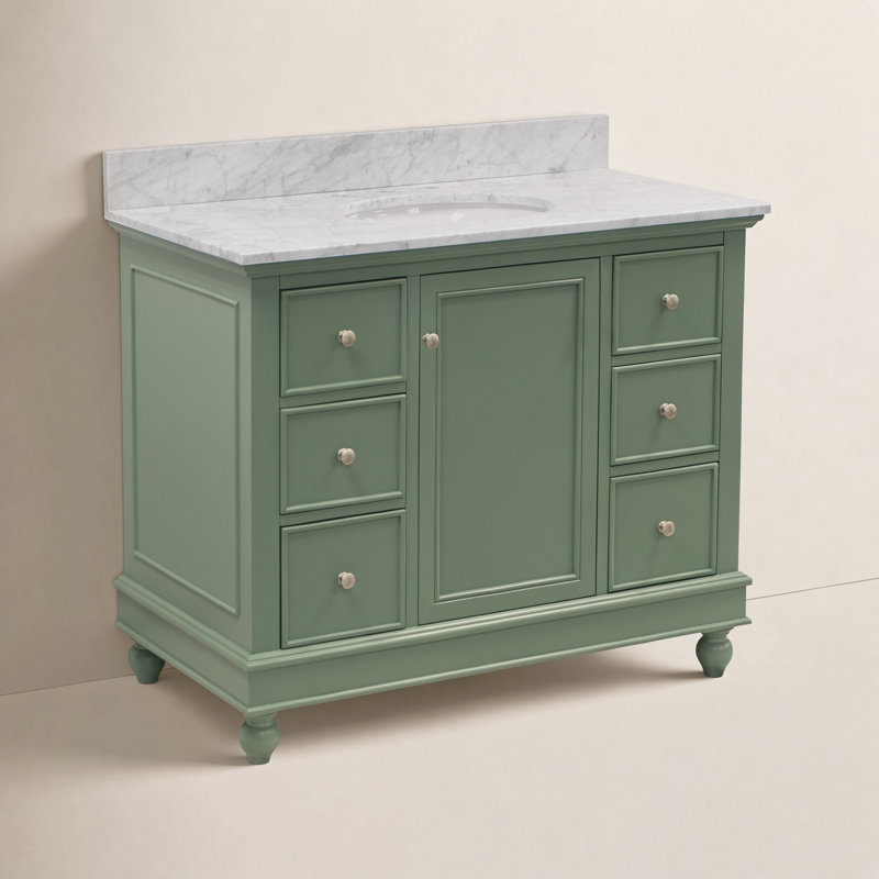 Ensemble de meuble-lavabo simple 42 po Ferdinand, Marbre de Carrare, Sauge vert