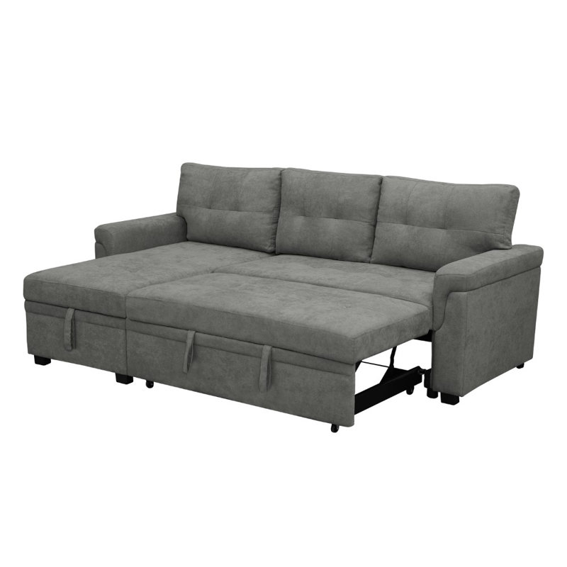 Reversible Modular L Shaped Couch, Velvet Sleeper Sectional Sofa Bed with Storage Chaise, Pull Out Convertible Sofa