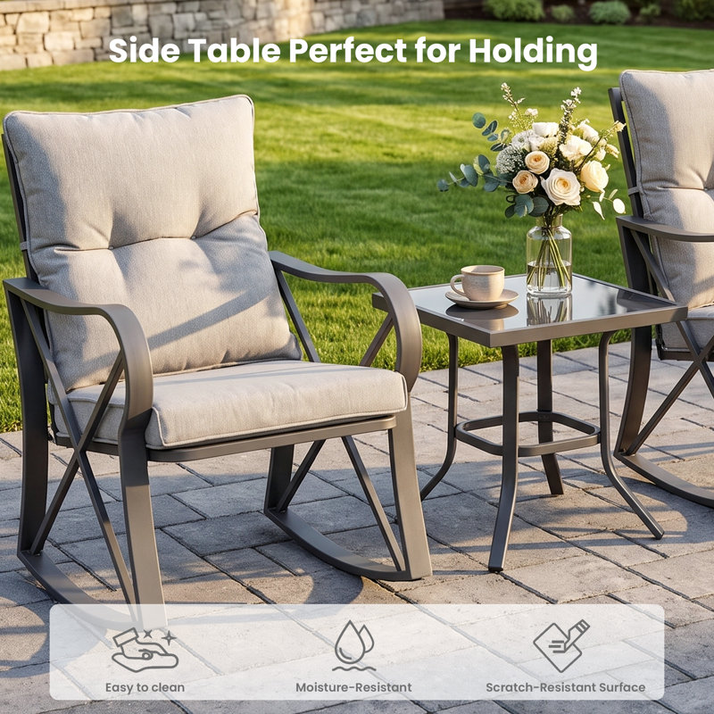 3‑Piece Outdoor Rocking Bistro Set in Gray, Grey