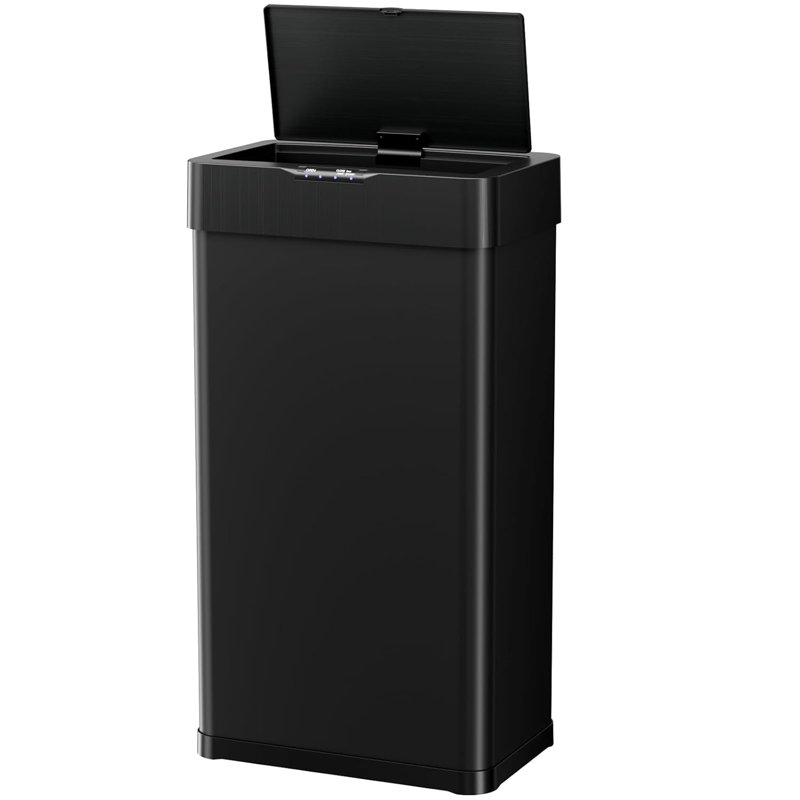 Poubelle en acier inoxydable à capteur de mouvement 16 gallons, poubelle automatique, couvercle à fermeture en douceur, pour la cuisine, le bureau, le véhicule récréatif, la chambre à coucher et le salon (noir)
