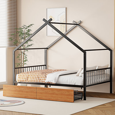 Metal Bed with Two Drawers Bed Frame