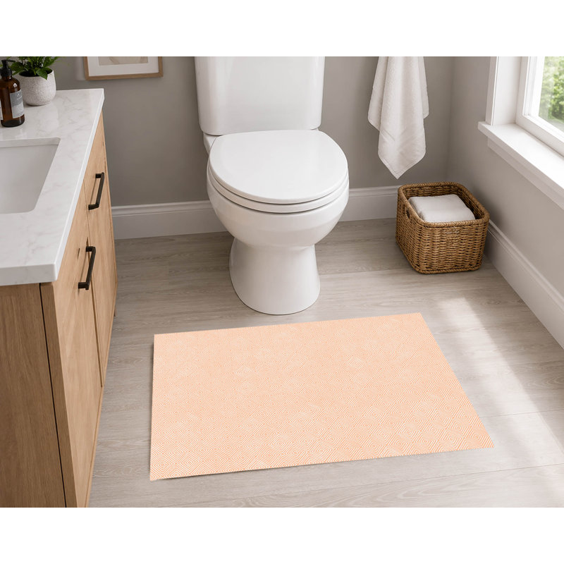 Tapis de toilette rectangulaire absorbant et antidérapant à motif ikat., 24" W x 17" L, Peach/Orange