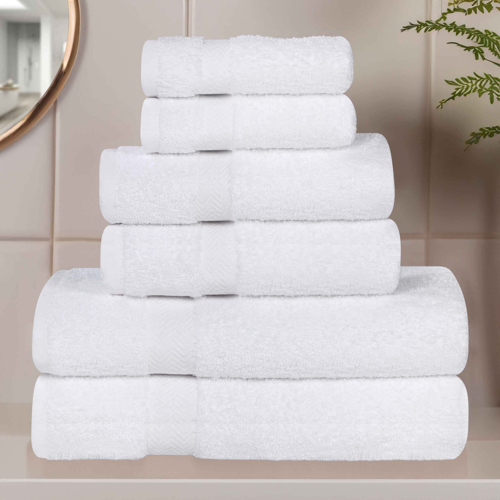 Quick-Drying Cotton Washcloth, White, 6 Pieces Towel Set