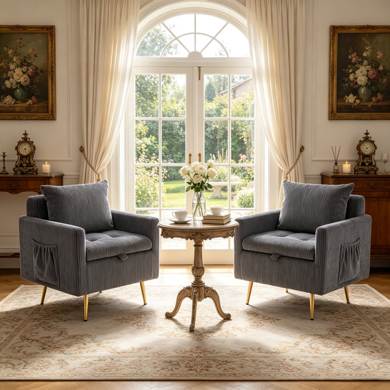 Chaise d'appoint rembourrée avec rangement et poche, Gris foncé