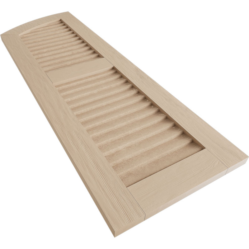 Timberthane Two Equal Louvre w/Elliptical Top Shutters, Rough Sawn Texture/Primed Tan, 15", 58"