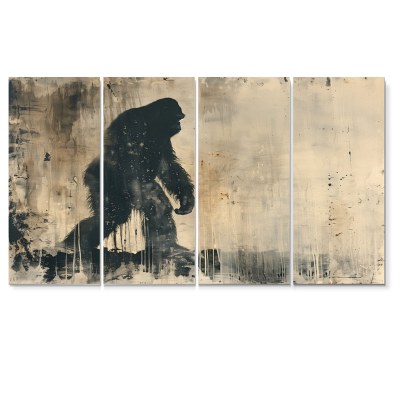 Silhouette d'ombre noire et noire Bigfoot - ensemble de décorations murales Bigfoot, H 32 po x l 64 po