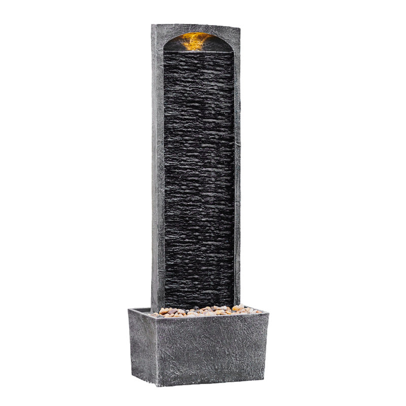 Teamson Home 98 cm Contemporary Outdoor LED Waterfall Fountain with Pebble Base, Grey