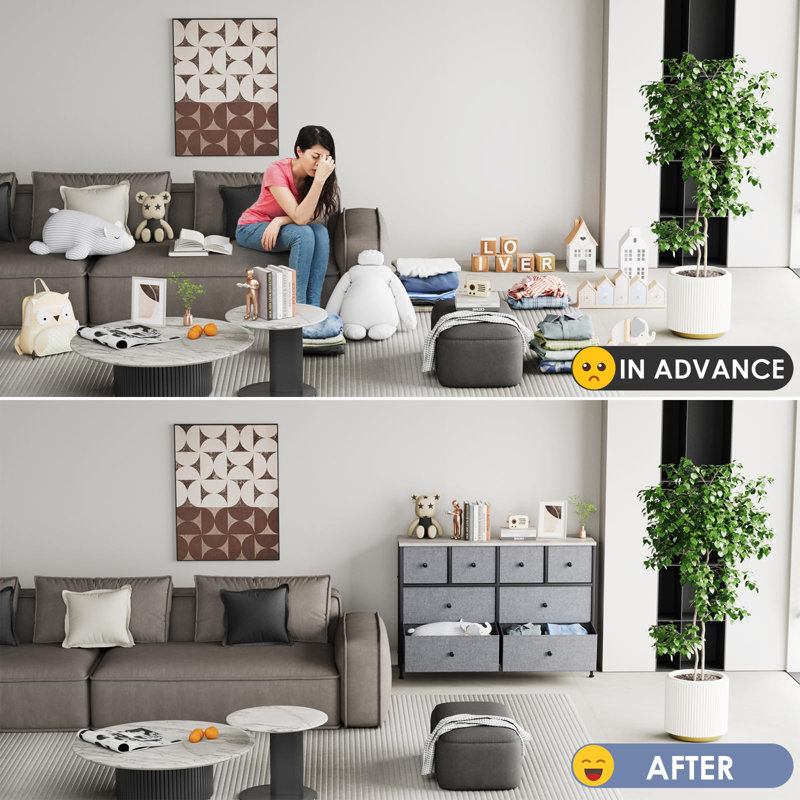 Chest Of Drawers With 8 Fabric Drawers, Wooden Top, Metal Frame, Suitable For Bedroom, Living Room, Children's Room, Office, Hallway, Hallway
