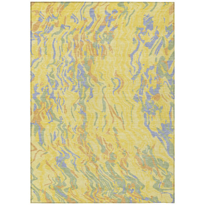 Saphara Yellow Washable Indoor-Outdoor Rug - 