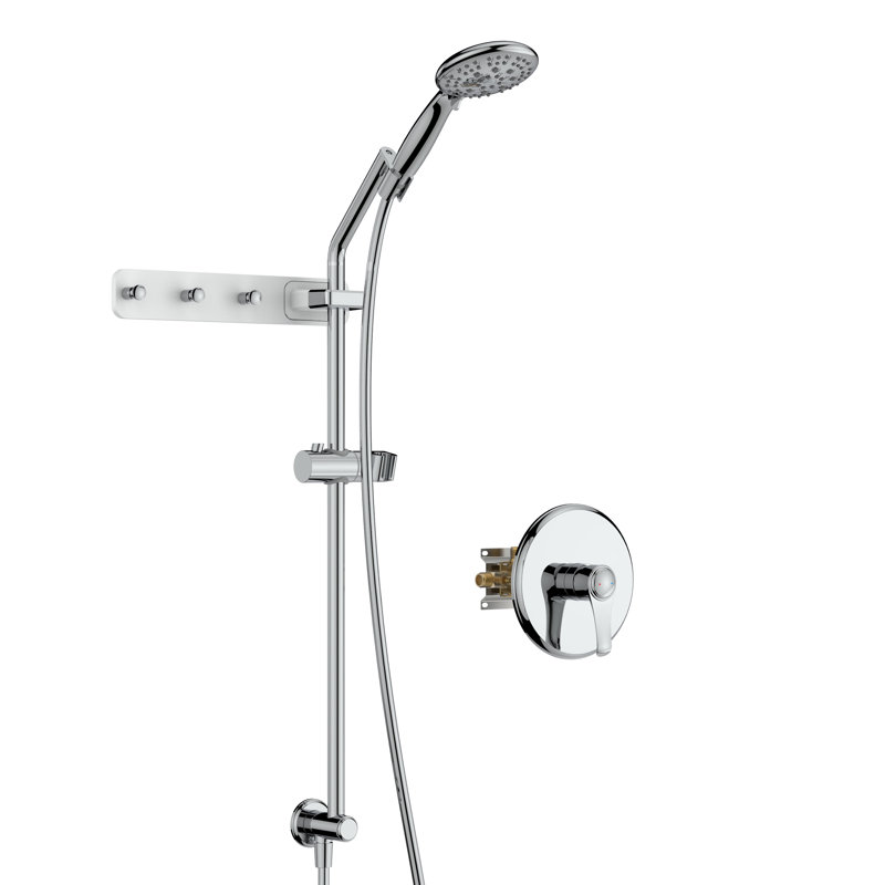 Robinet de douche mural pour salle de bain GT, barre murale fixe avec crochets, robinet à réglage de la hauteur, ensemble de garniture avec valve brute, chrome