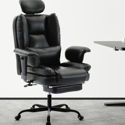 Fauteuil d'ordinateur noir avec repose-pieds multifonctionnel extensible, réglable, double couche et rétractable, mousse à mémoire de forme douce