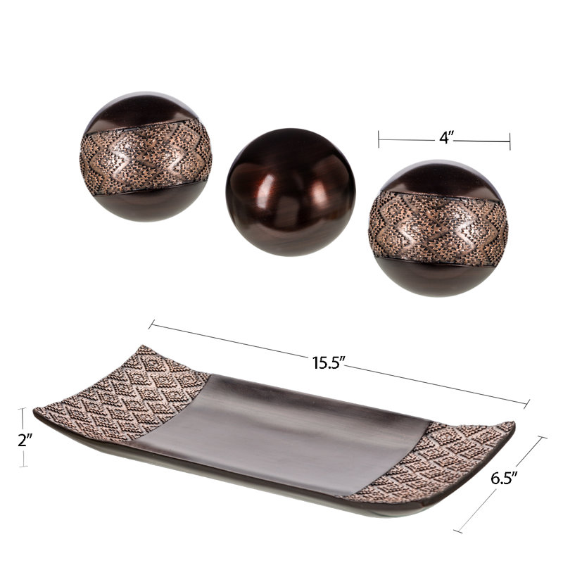 Brown Resin Decorative Tray with Orbs Set