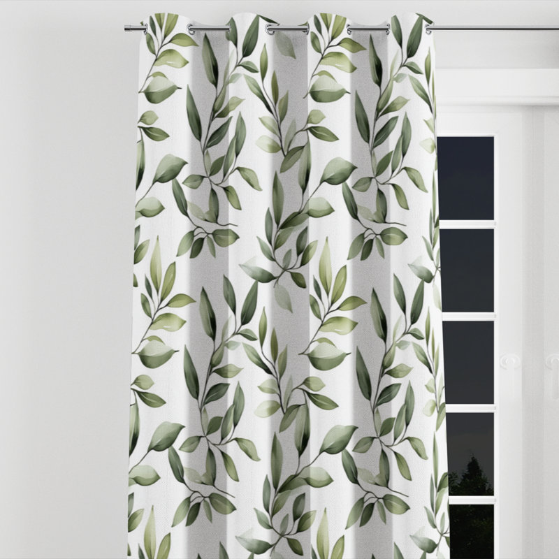 Country Farmhouse Room Darkening Curtains - Floral Olive Quiet Grommet Curtain - 1 Panel, 52" W x 63" L, Silver Grommets