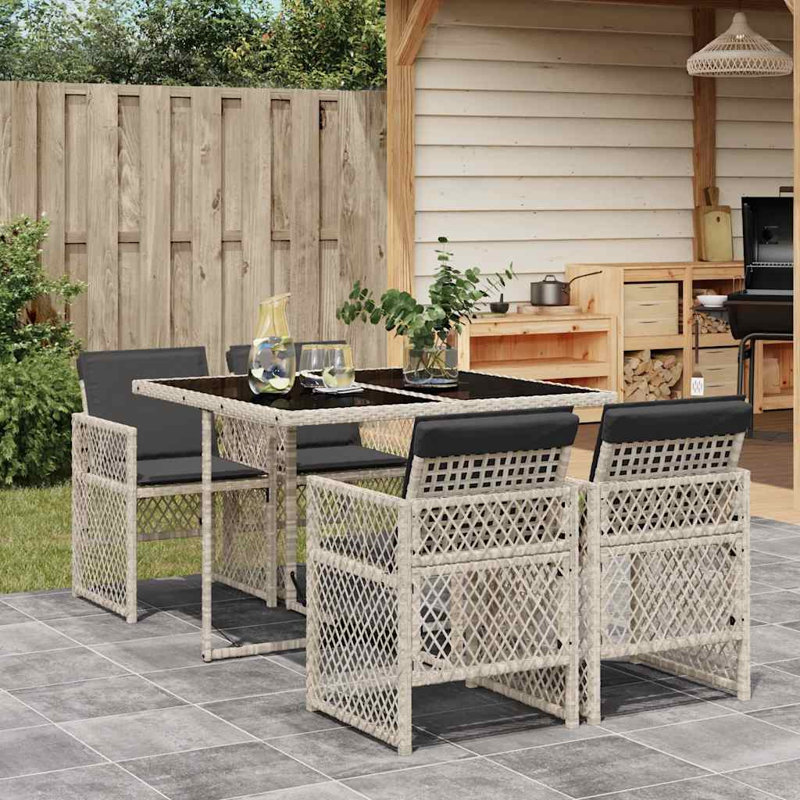 Patio Dining Set with, Black, Light Grey