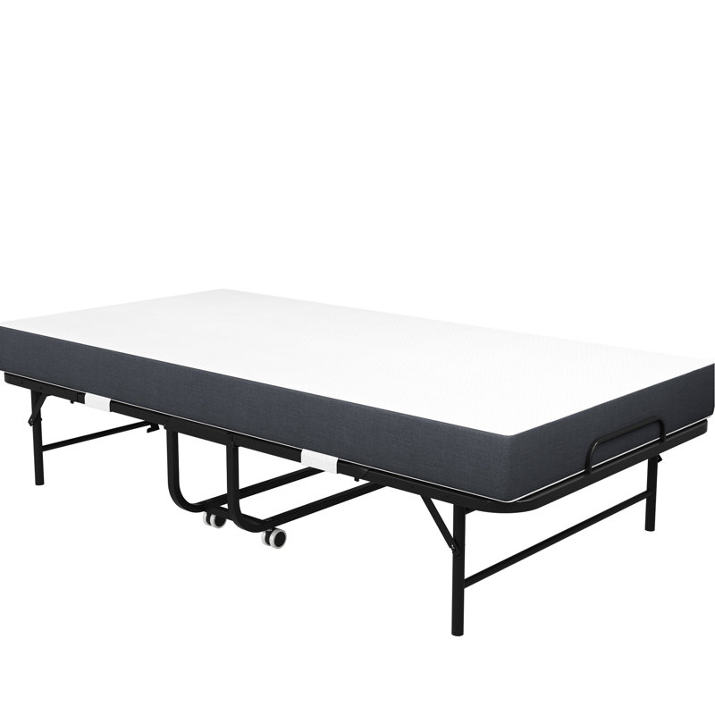 Lit simple très long de 75 pouces pour les personnes de grande taille, matelas en mousse à mémoire de forme de 5 po, structure en métal robuste de 450 lb, facile à rouler et à plier, solution de rangement pour chambre à coucher compacte de 75 po et 5 po, outil rapide