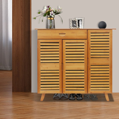 Multifunctional Shoe Cabinet With Drawer, 5-Tier Storage Organizer With Hollow-Out Doors