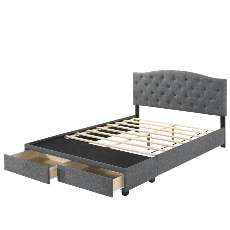 Lit plateforme tapissier avec rangement Krick, Bleu, Simple
