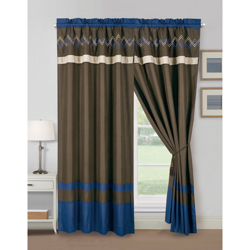 Room Darkening Curtain Pair, Coffee/Brown/Navy/White