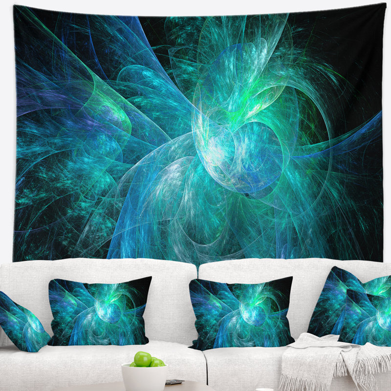 Tapisserie d’illustration de couleur grise abstraite blue on black, H 68 po x l 80 po