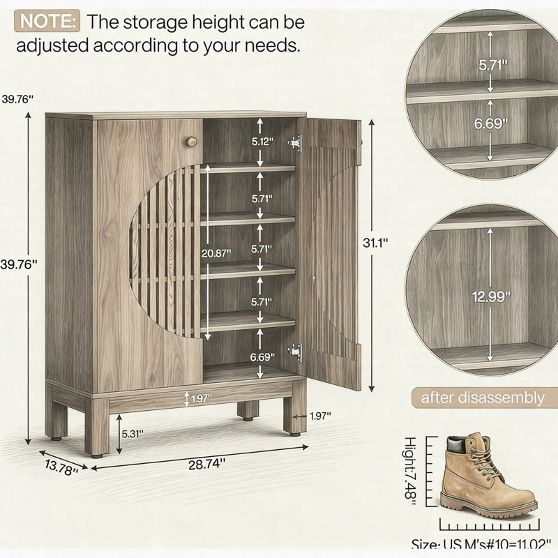 20-Pair Shoe Cabinet, Freestanding Entryway Shoe Rack Organizer With Louvered Doors & Adjustable Shelves