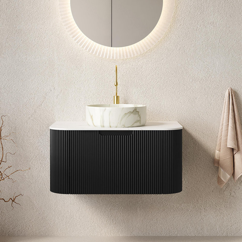 Meuble-lavabo flottant de luxe, Blanc pierre, 30
