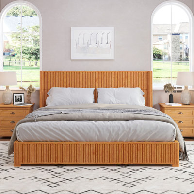 Solid Wood Platform Bed Frame with Headboard, No Box Spring Needed, Floor-standing bed, Easy Assembly, Queen Size, Natural