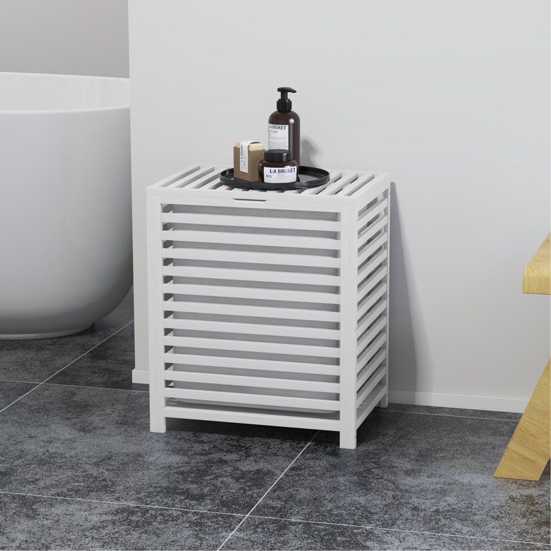Panier à linge en bambou avec couvercle, Blanc