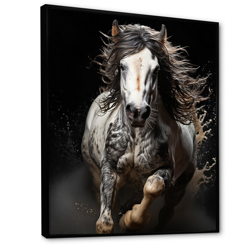 «White Horse Stallions Force I», impressions sur toile, H 32 po x l 24 po x P 1 po, Cadre flottant noir