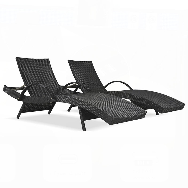 Ensemble de chaises longues en osier de 80 po pour l'extérieur, ensemble de 2 chaises inclinables en rotin de patio avec table d'appoint coulissante et dossier réglable à 5 niveaux, conception à vagues ergonomiques pour bronzer au bord de la piscine