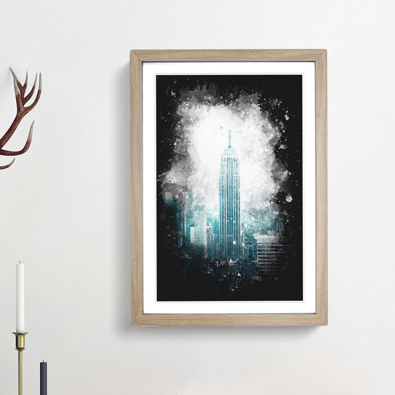 Empire State Building In New York - Single Picture Frame Painting on MDF, 45cm H x 33cm W x 2cm D, Oak Framed