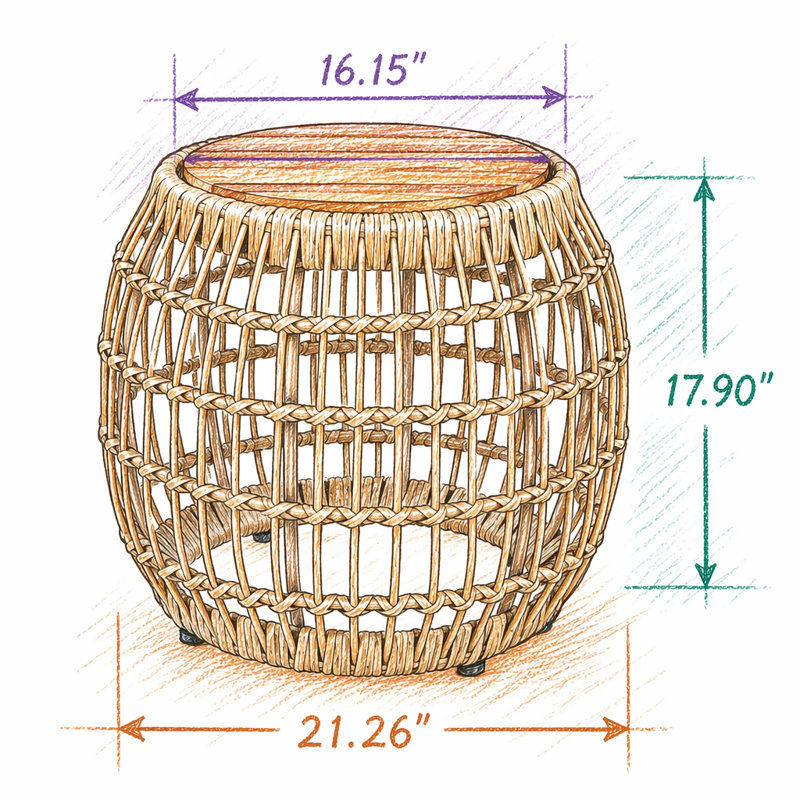 Table d'appoint d'extérieur en bois d'acacia avec base en osier