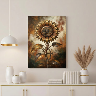 "Gallery Wrap", art mural sur toile pour le salon, la chambre à coucher, le bureau ou le vestibule - décoration murale décorative avec tournesol Steampunk