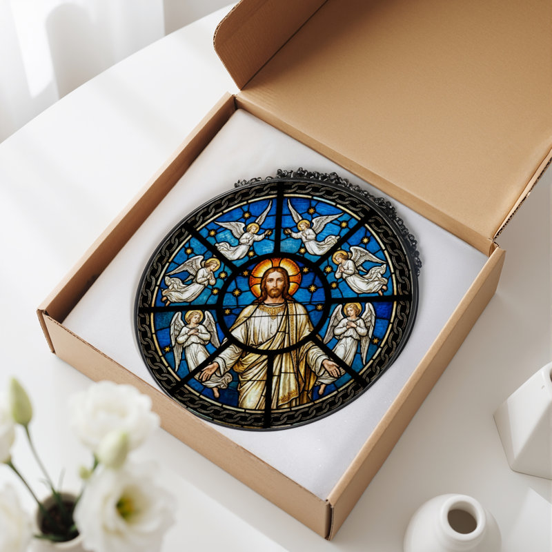 Panneau de vitrail 12 "H Jesus Angels, H 12 po x l 12 po