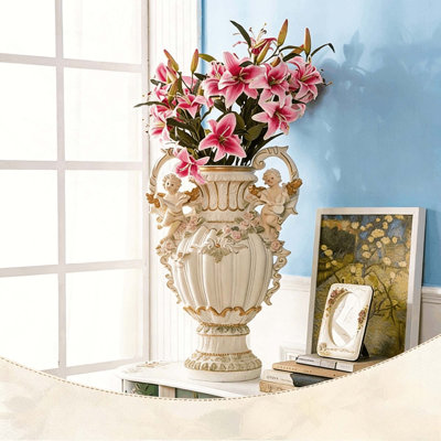 European Style Resin Handicraft Angel Cupid Vase for Living Room & Indoor Spaces