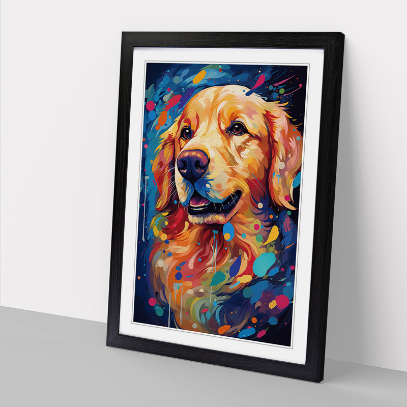 Golden Retriever Futurism Art - Framed Print, 46cm H x 34cm W, Black Framed