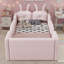 Lit plateforme tapissier simple avec coussin en lapin, lit tapissier pour enfants avec rails latéraux amovibles