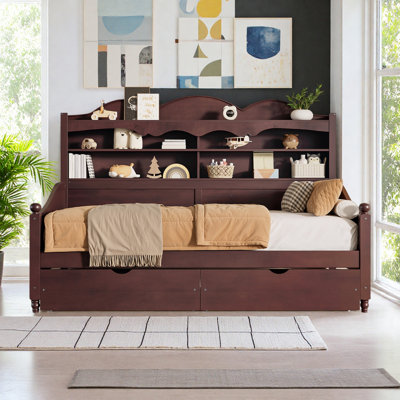 Wooden Day Bed, Twin Daybed with Storage