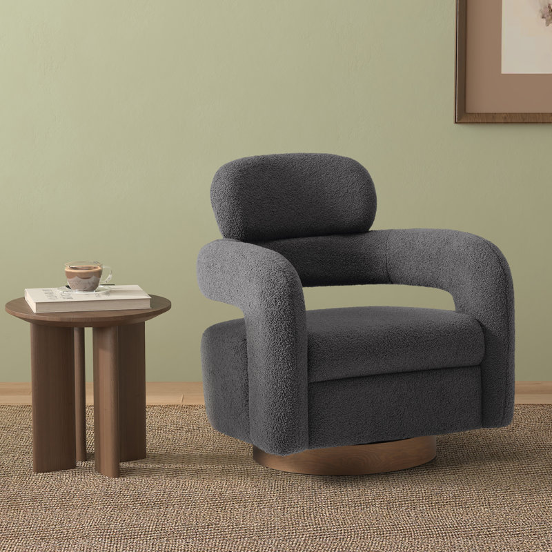 Bayville 29" Wide Sherpa Swivel Chair, Charcoal Gray Polyester