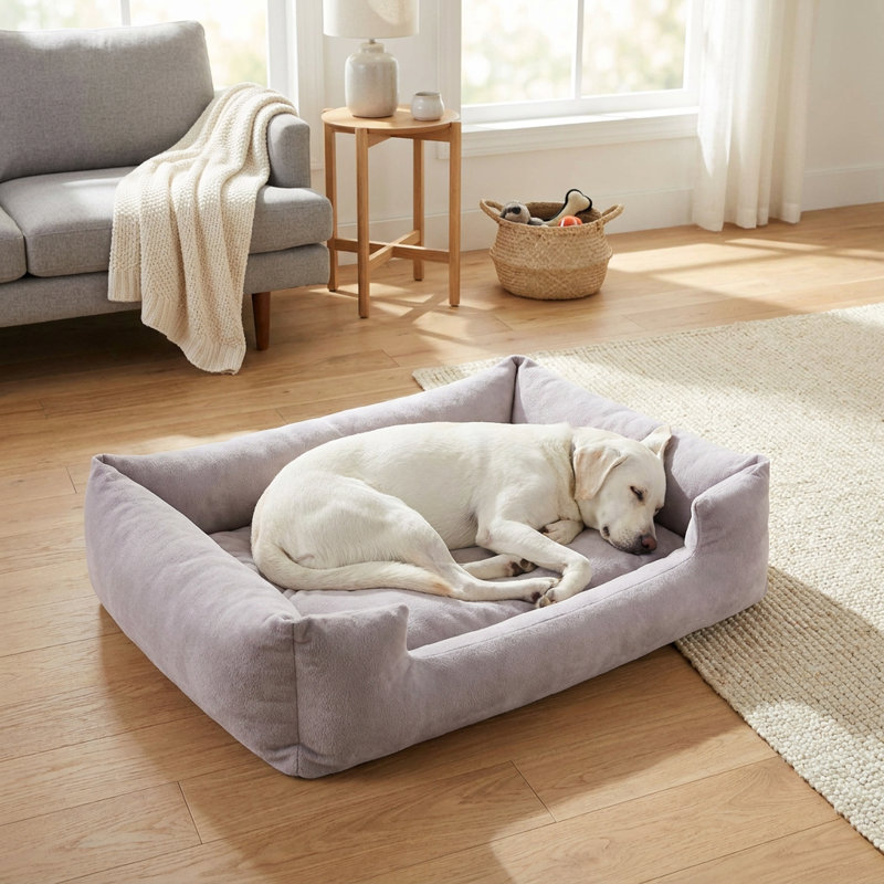 Lit pour animaux de compagnie rectangulaire moelleux avec coussins rembourrés, 35.4, Gris