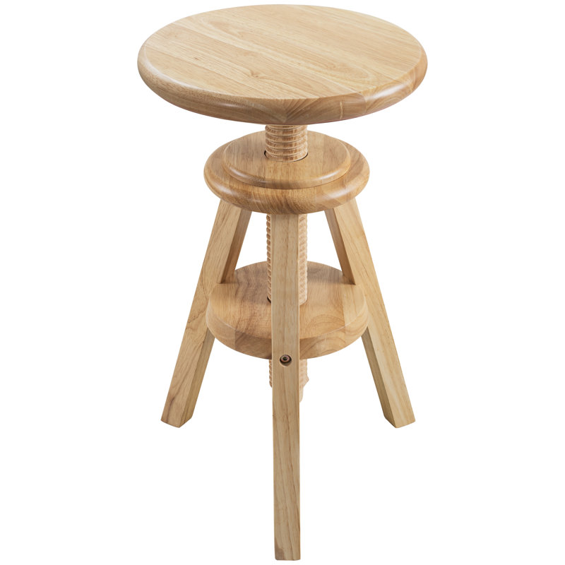 Hiltrun 18.9"-25.2"H Solid Hardwood Swivel Adjustable Height Counter Stool, Natural, Natural