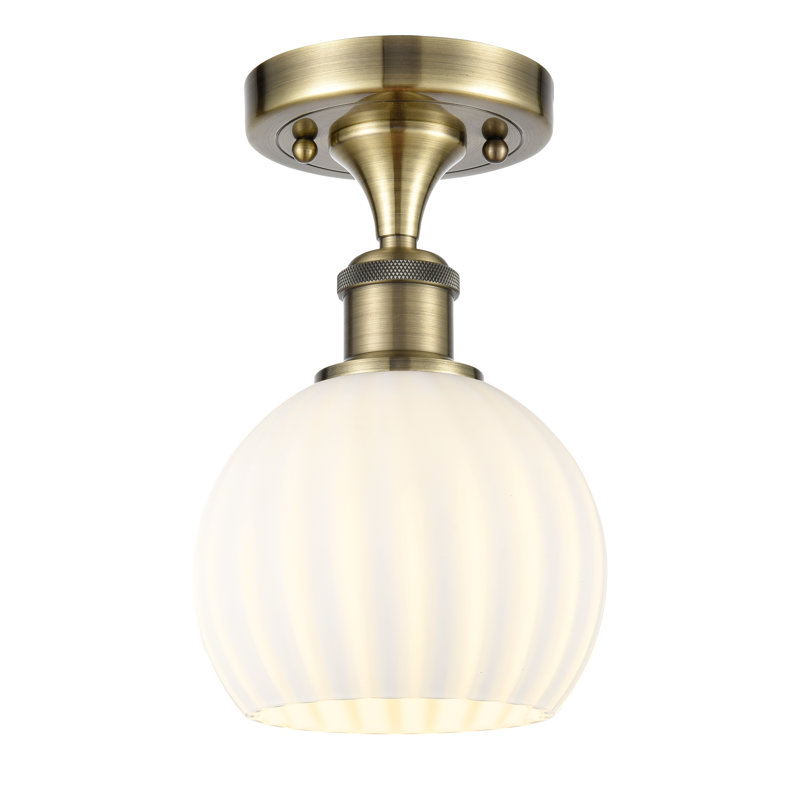 Plafonnier semi-encastré 1 lumière Ballston - Adriao, H 9,25 po x l 6 po x P 6 po, Laiton antique