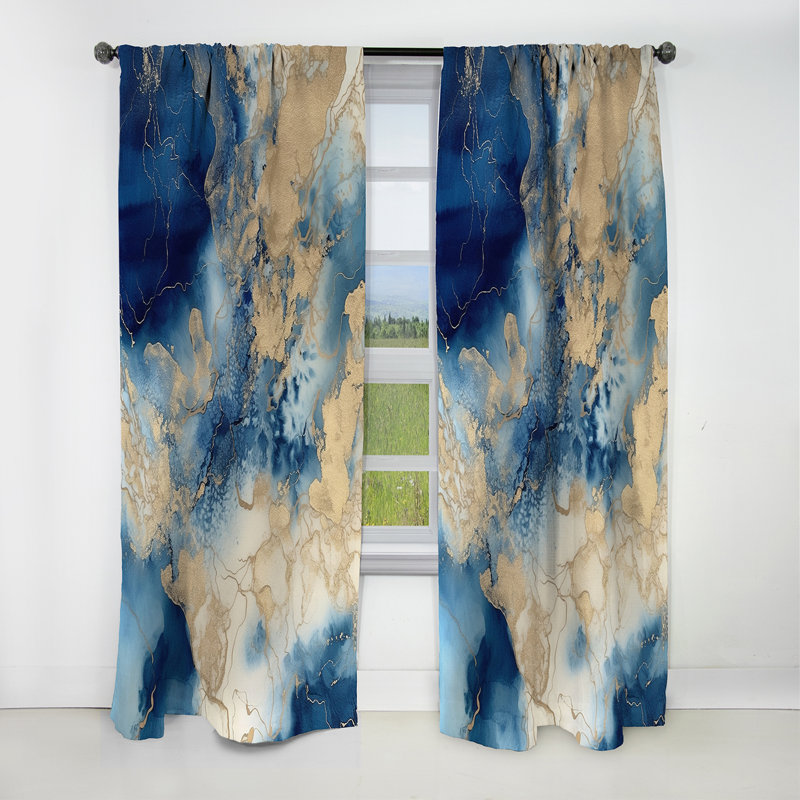 «Blue Art», art abstrait bleu et blanc - rideau occultant à encre liquide - 1 panneaux, L 52 po x L 84 po