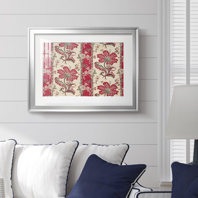 Motif floral répétitif (rouge et blanc) - William Morris - reproduction encadrée avec passe-partout et verre - c. Fin du 19e siècle