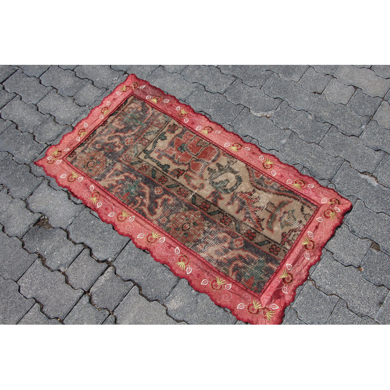 Tapis turc rouge rétro Anatolian - idéal pour les tapis d'entrée antiques et uniques