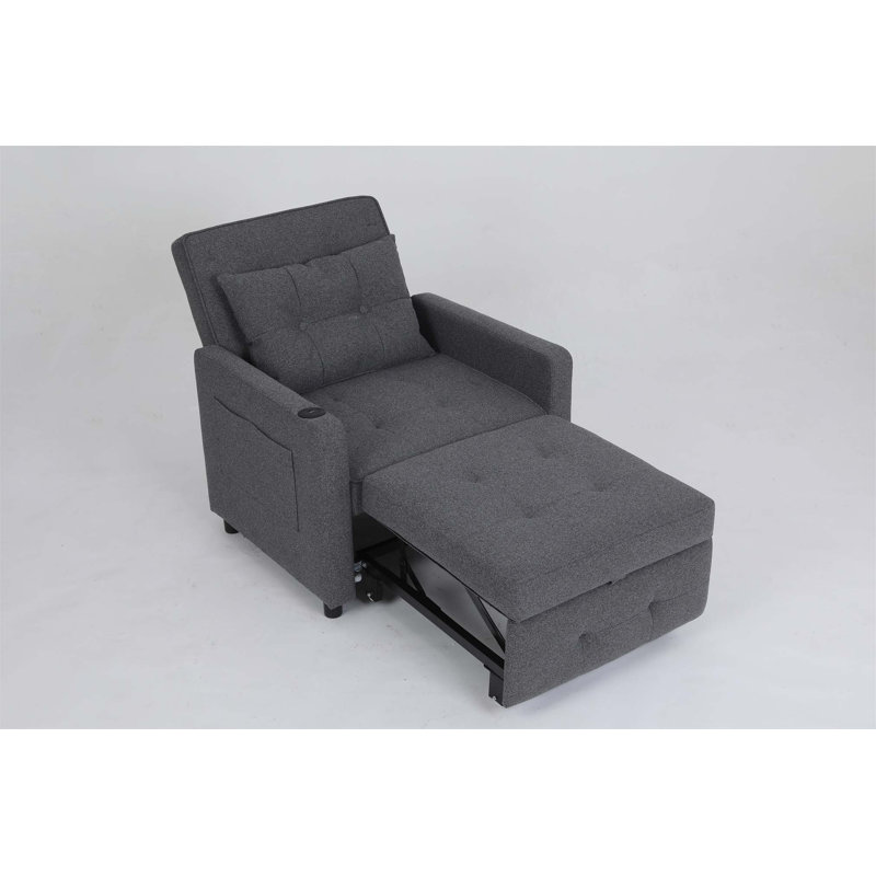 Fauteuil-lit convertible 3-en-1 avec dossier réglable, ports USB et poches latérales pour un confort polyvalent et une économie d'espace