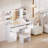 Rosse Dressing Table With 3 Colorful Light Mirror 7 Drawers and 7 Storage Shelves Makeup Desk 110cm Desktop Vanity Table