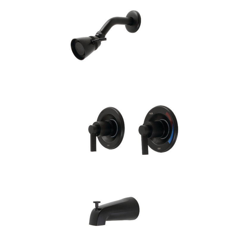 Kingston Brass NuvoFusion Double-Handle Pressure Balanced Tub and Shower Faucet, Matte Black