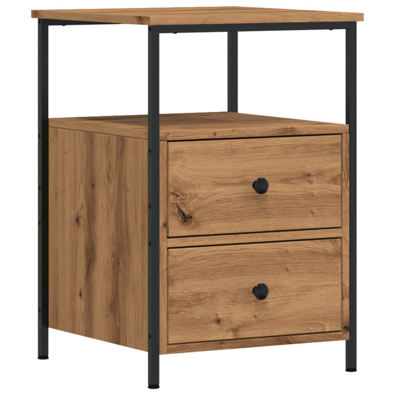 Orlie 34cm W Iron Bedside Table, Artisan Oak