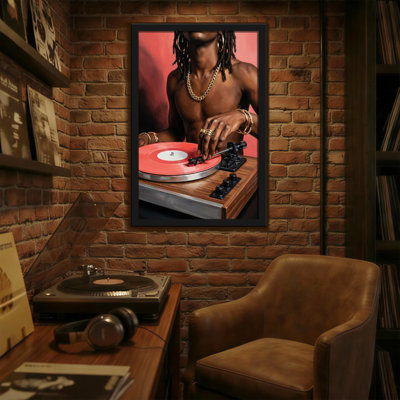 Abstract Man With Dreads Playing Red Vinyl Record